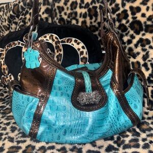 Elegant Turquoise and Brown Women's Bag